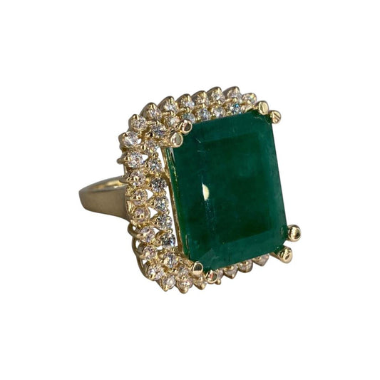 Art Deco Emerald Engagement Ring, Unique Natural Emerald and Diamond Wedding Ring, Antique Emerald Statement Ring for her