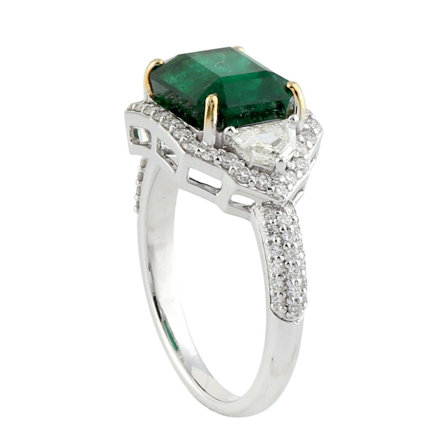 Halo Emerald Engagement Ring, Antique Natural Emerald Wedding Ring, Vintage Emerald and Diamond Statement Ring, Anniversary ring for her