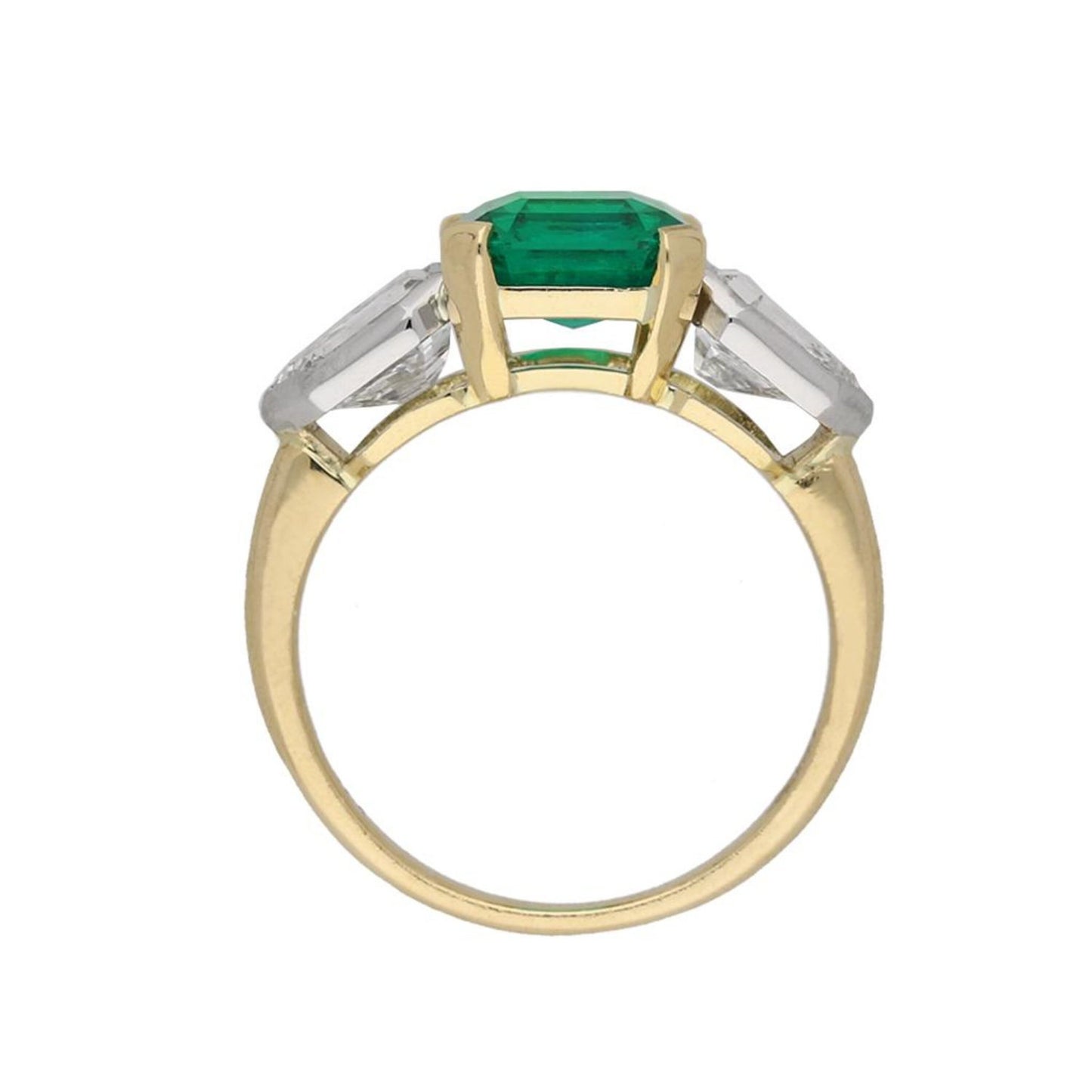 Anillo de compromiso minimalista único con esmeralda, anillo de oro antiguo con esmeralda natural de 3 piedras, anillo de bodas con esmeralda y diamantes para ella