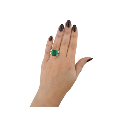 Minimalist 5 CT Emerald Engagement Ring, Antique Natural Emerald Gold Ring, Unique Emerald and Diamond Wedding Ring for Her Anniversary Ring