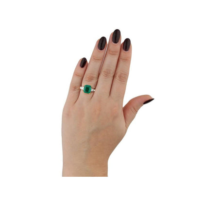 Minimalist Natural Emerald Engagement Ring, Antique Emerald Gold Ring, Unique Emerald and Diamond Wedding Ring, Emerald Statement Ring