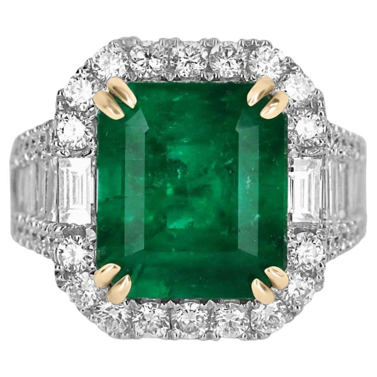 14K Gold Natural Emerald Engagement Ring, Antique Emerald and Diamond Statement Ring, Unique Emerald Wedding Ring