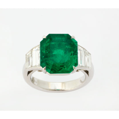 Antique Certified Natural Emerald and Diamond Engagement Ring Minimalist Emerald Statement Ring Unique Emerald Promise Ring Anniversary Ring