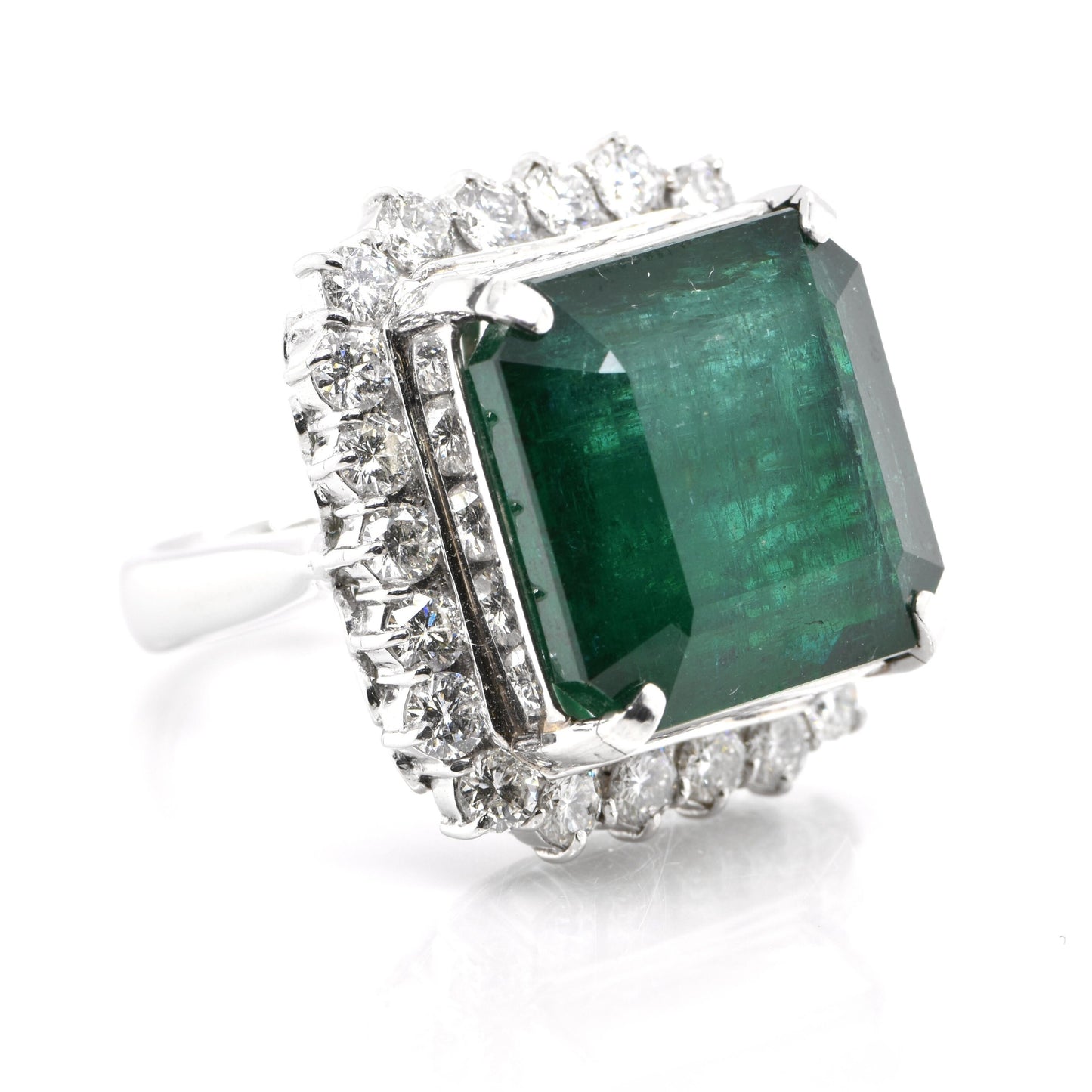 Art Deco Emerald and Diamond Engagement Ring for Her, Antique Halo Natural Emerald Statement Ring, Vintage Engagement Ring  Anniversary Ring