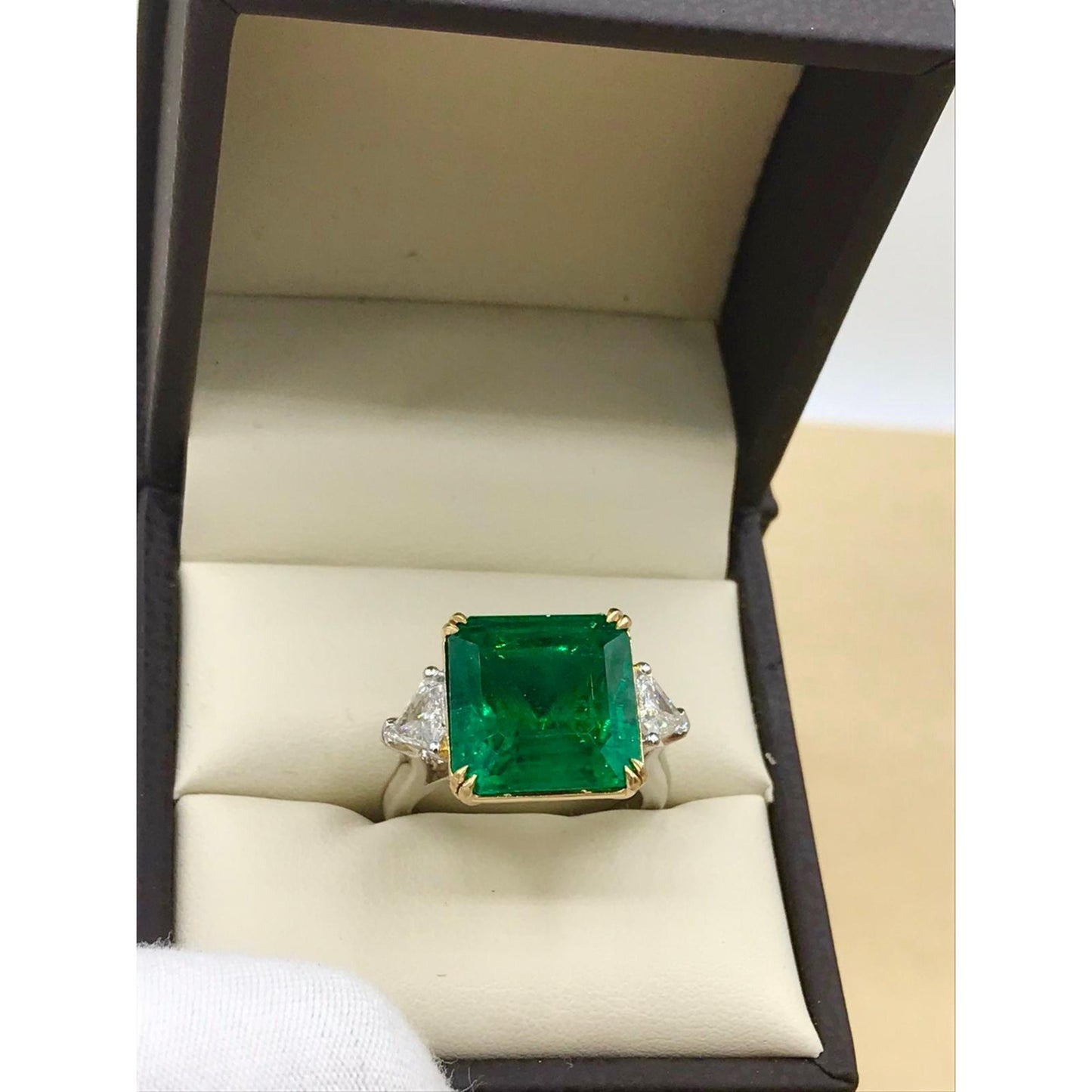 Minimalist Natural Emerald and Diamond Engagement Ring, 5 Carat Emerald Gold Ring, Emerald Statement Ring, Antique Emerald