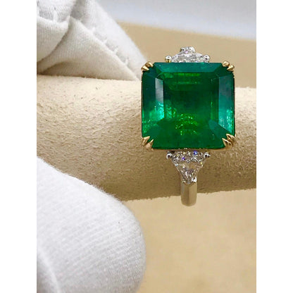 Minimalist Natural Emerald and Diamond Engagement Ring, 5 Carat Emerald Gold Ring, Emerald Statement Ring, Antique Emerald