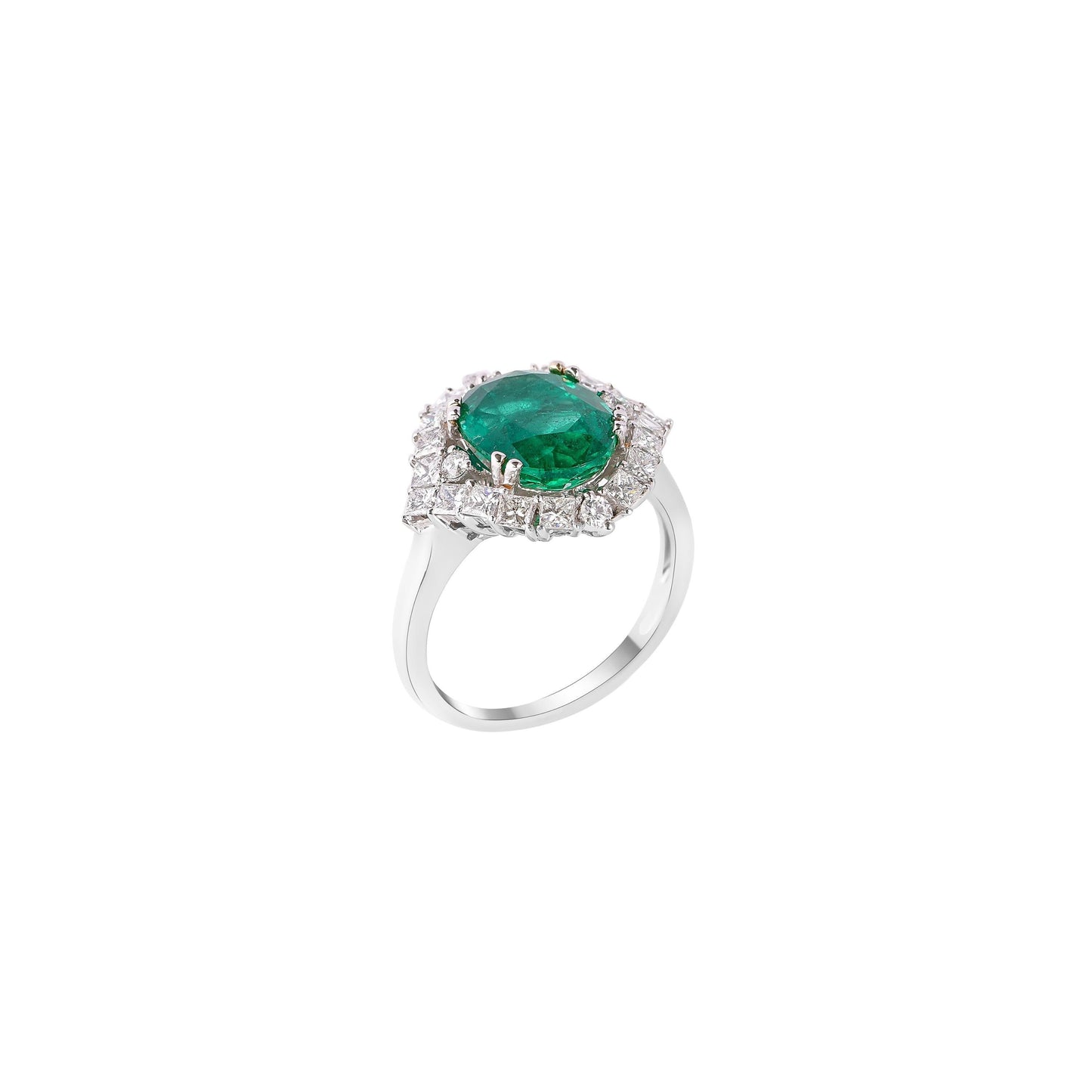 Antique Oval Emerald Statement Ring, Art Deco Halo Natural Emerald and Diamond Engagement Ring for Her, Vintage Unique Engagement Ring