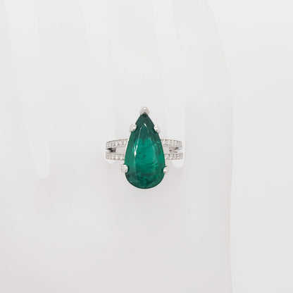 Antique Pear Cut Emerald Statement Ring, Unique Emerald Gold Ring Natural Emerald and Diamond Engagement Ring, Halo Emerald Wedding Ring