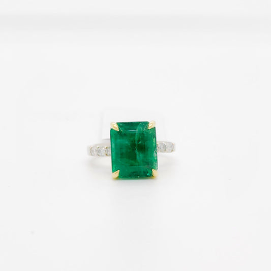 Art Deco 3CT Natural Emerald Engagement Ring, Antique Emerald Gold Ring, Vintage 14K Gold Emerald and Diamond Engagement Ring Statement Ring