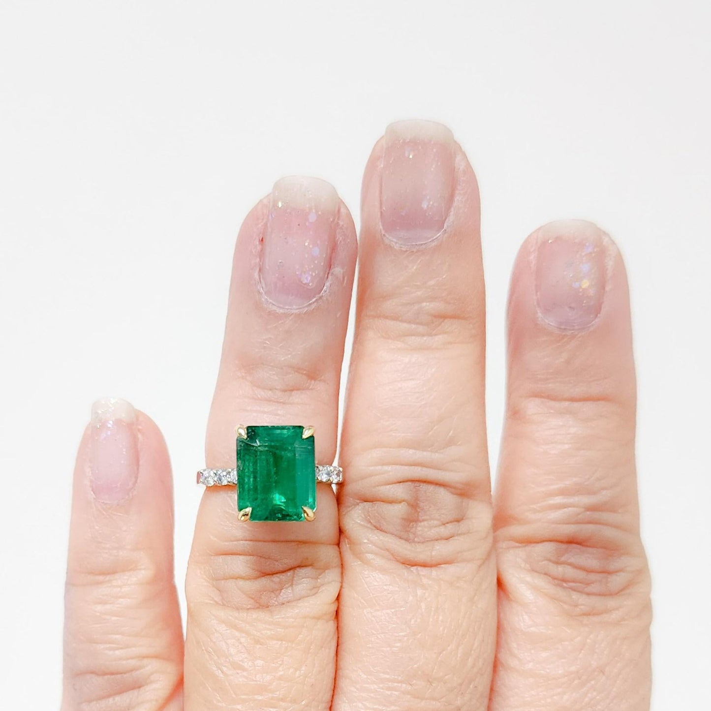 Art Deco 3CT Natural Emerald Engagement Ring, Antique Emerald Gold Ring, Vintage 14K Gold Emerald and Diamond Engagement Ring Statement Ring