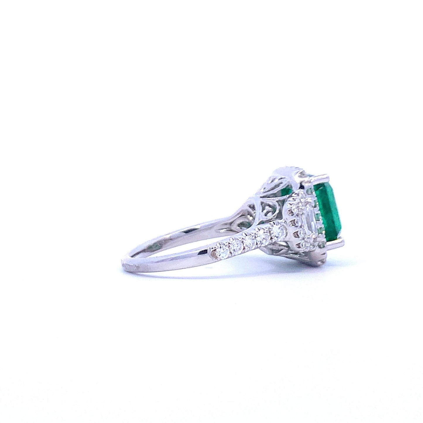 European Antique Emerald Ring, Vintage Halo Natural Emerald Engagement Ring, Unique Art Deco Emerald and Diamond Wedding Ring Statement Ring