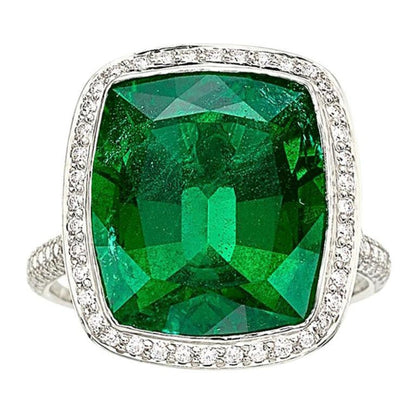 Art Deco Antique Emerald Ring, Vintage Natural Emerald Engagement Ring, Unique Emerald and Diamond Wedding Ring, Emerald Statement Ring