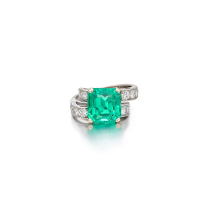 Antique Emerald Statement Ring, 14K Gold Natural Emerald Diamond Engagement Ring, Unique Emerald Gold Engagement Ring, Promise Ring for her