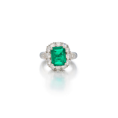 Antique Halo Emerald Engagement Ring, 14K White Gold Natural Emerald Diamond Engagement Ring for Her, Emerald Wedding Ring, Anniversary Ring