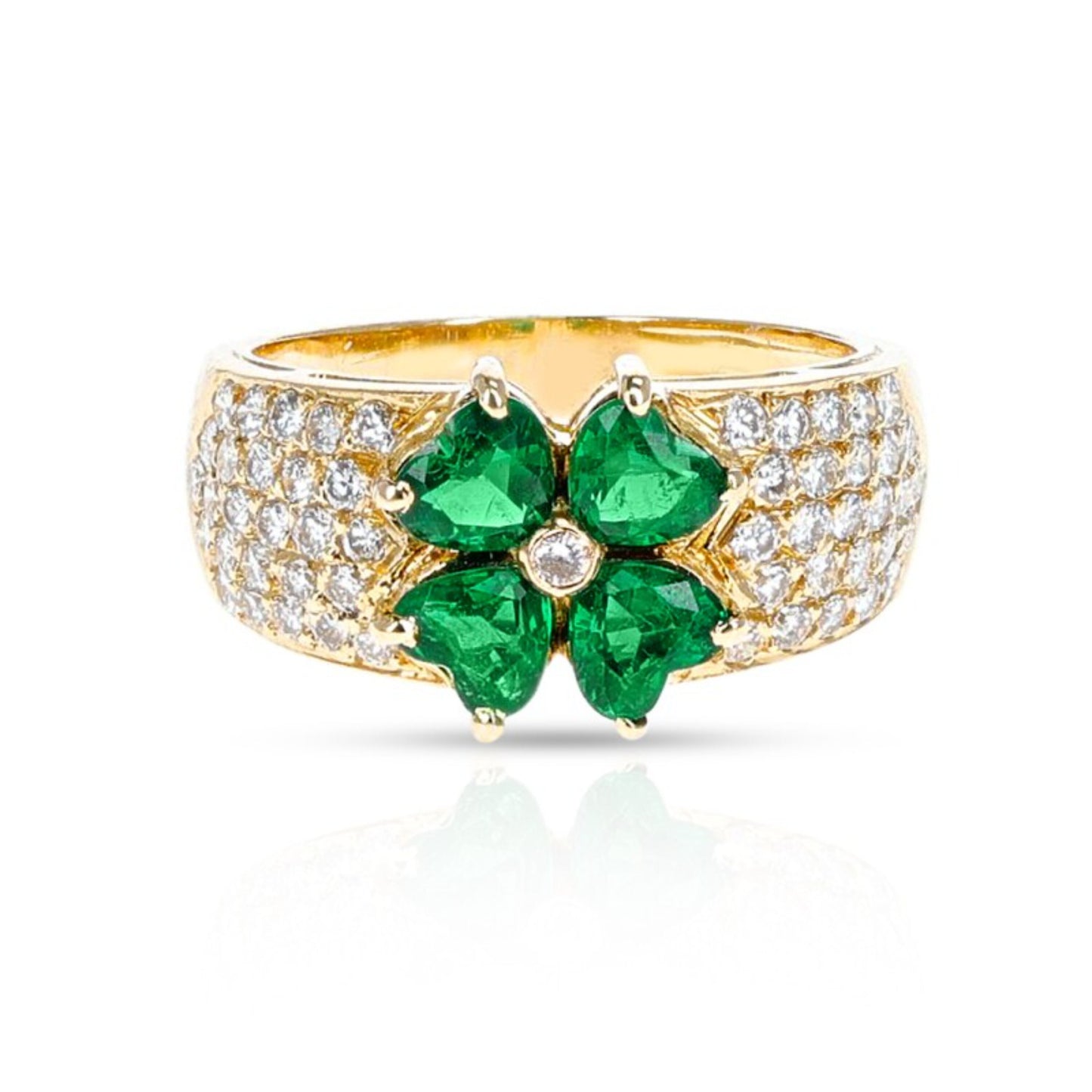 Antique Emerald Statement Ring, 14K Gold Natural Emerald and Diamond Engagement Ring for Her, Halo Emerald Wedding Band