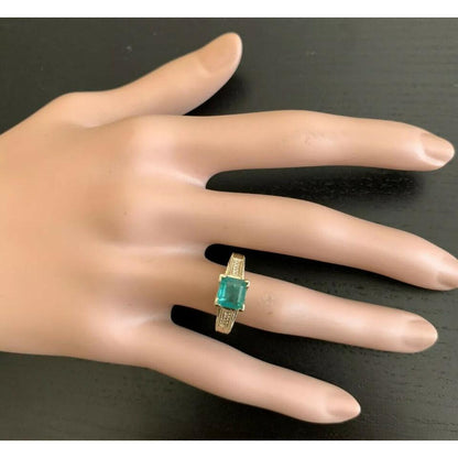 14K Gold Vintage Emerald Engagement Ring, Antique Natural Emerald Wedding Ring, Emerald and Diamond Statement Ring, Anniversary ring for her