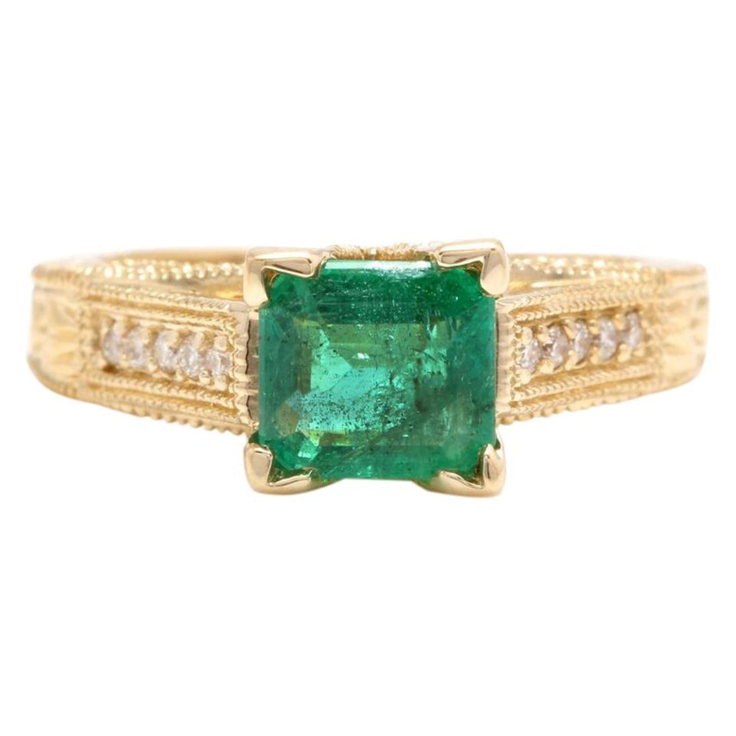 14K Gold Vintage Emerald Engagement Ring, Antique Natural Emerald Wedding Ring, Emerald and Diamond Statement Ring, Anniversary ring for her