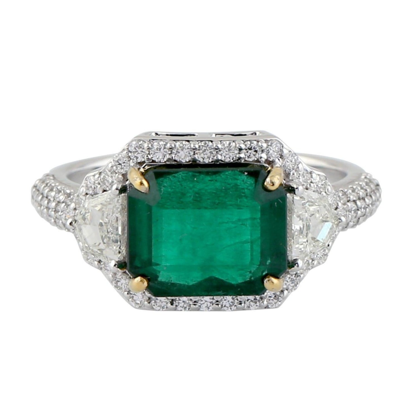 Halo Emerald Engagement Ring, Antique Natural Emerald Wedding Ring, Vintage Emerald and Diamond Statement Ring, Anniversary ring for her