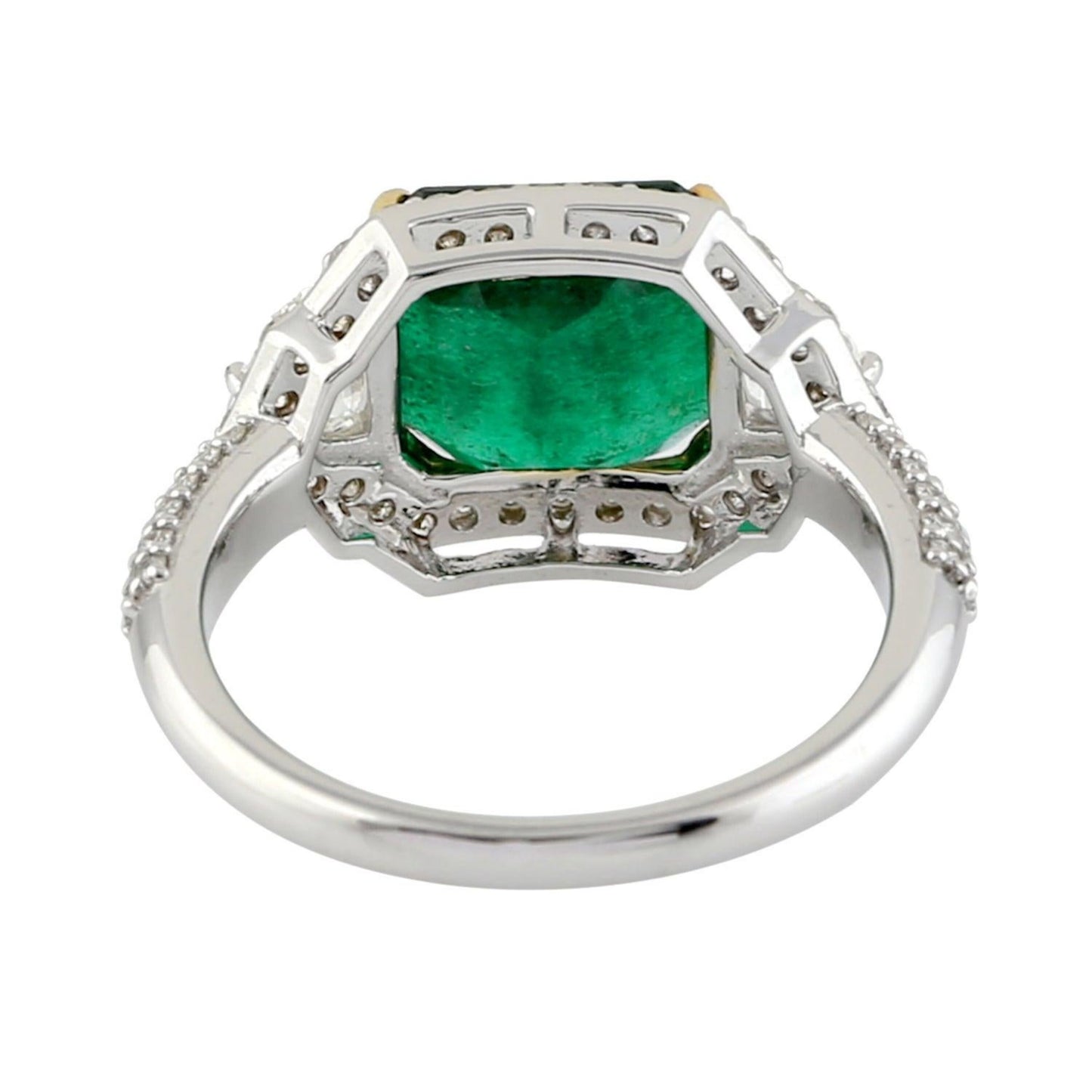 Halo Emerald Engagement Ring, Antique Natural Emerald Wedding Ring, Vintage Emerald and Diamond Statement Ring, Anniversary ring for her