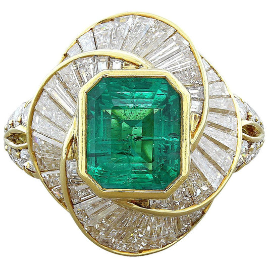 18K Gold Emerald Engagement Ring, Antique Natural Emerald Wedding Ring, Vintage Emerald and Diamond Statement Ring, Anniversary ring for her