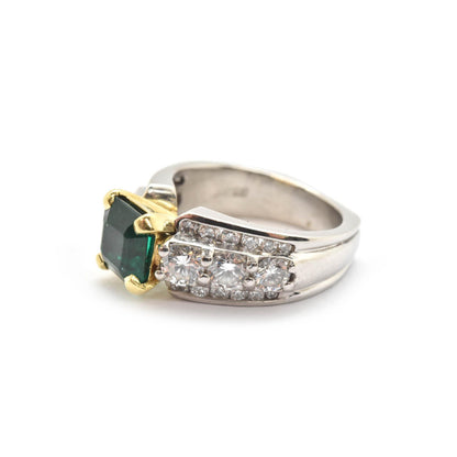 Anillo minimalista con esmeralda natural y diamantes, alianza de boda de eternidad única de oro de 14 quilates con esmeralda y diamantes, anillo llamativo