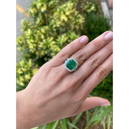 14K Gold Natural Emerald Engagement Ring, Antique Emerald and Diamond Statement Ring, Unique Emerald Wedding Ring