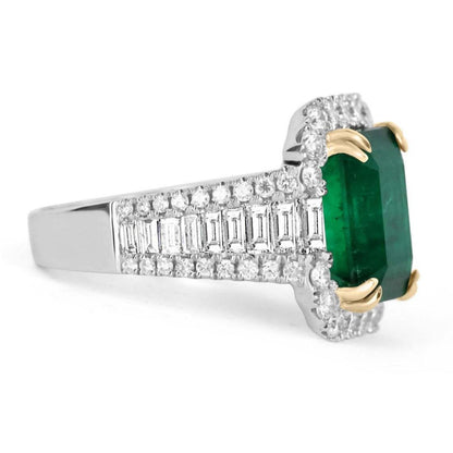 14K Gold Natural Emerald Engagement Ring, Antique Emerald and Diamond Statement Ring, Unique Emerald Wedding Ring