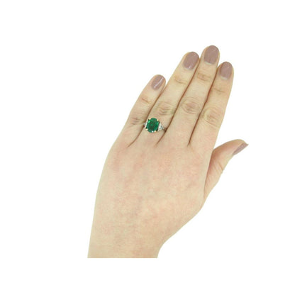 14K Gold Oval Cut Natural Emerald Engagement Ring, Emerald Diamond Solid Gold Ring for Her