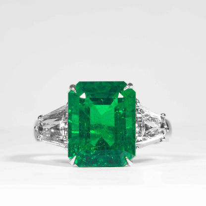 14K Gold Minimalist Emerald Engagement Ring, Certified Natural Emerald and Diamond Bridal Wedding Ring for Her Unique Emerald Statement Ring