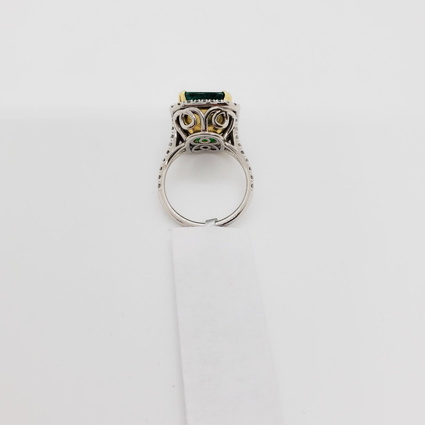 Antique Emerald Statement Ring, Vintage Natural Emerald and Diamond Engagement Ring for Her, Art Deco Halo Emerald Wedding Ring