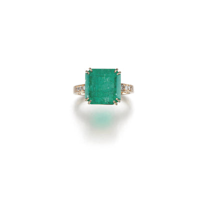 Antique Emerald Engagement Ring, 14K Gold Natural Emerald Engagement Ring, Unique Emerald Statement Ring, Promise Ring, Wedding Ring for her