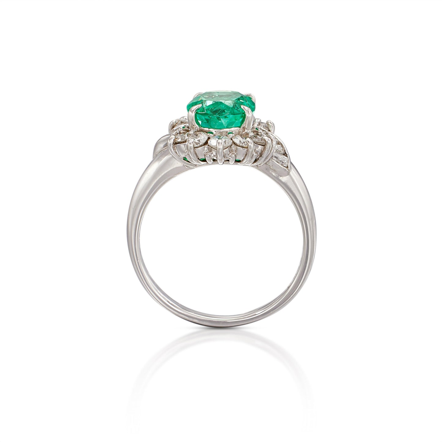 Antique Halo Emerald Engagement Ring, 14K White Gold Natural Emerald Diamond Engagement Ring for Her, Emerald Wedding Ring, Anniversary Ring