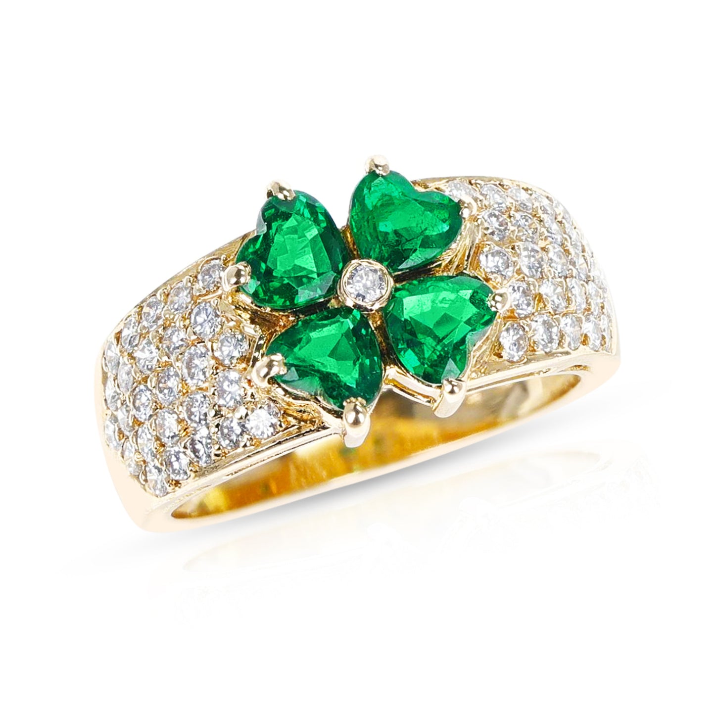 Antique Emerald Statement Ring, 14K Gold Natural Emerald and Diamond Engagement Ring for Her, Halo Emerald Wedding Band