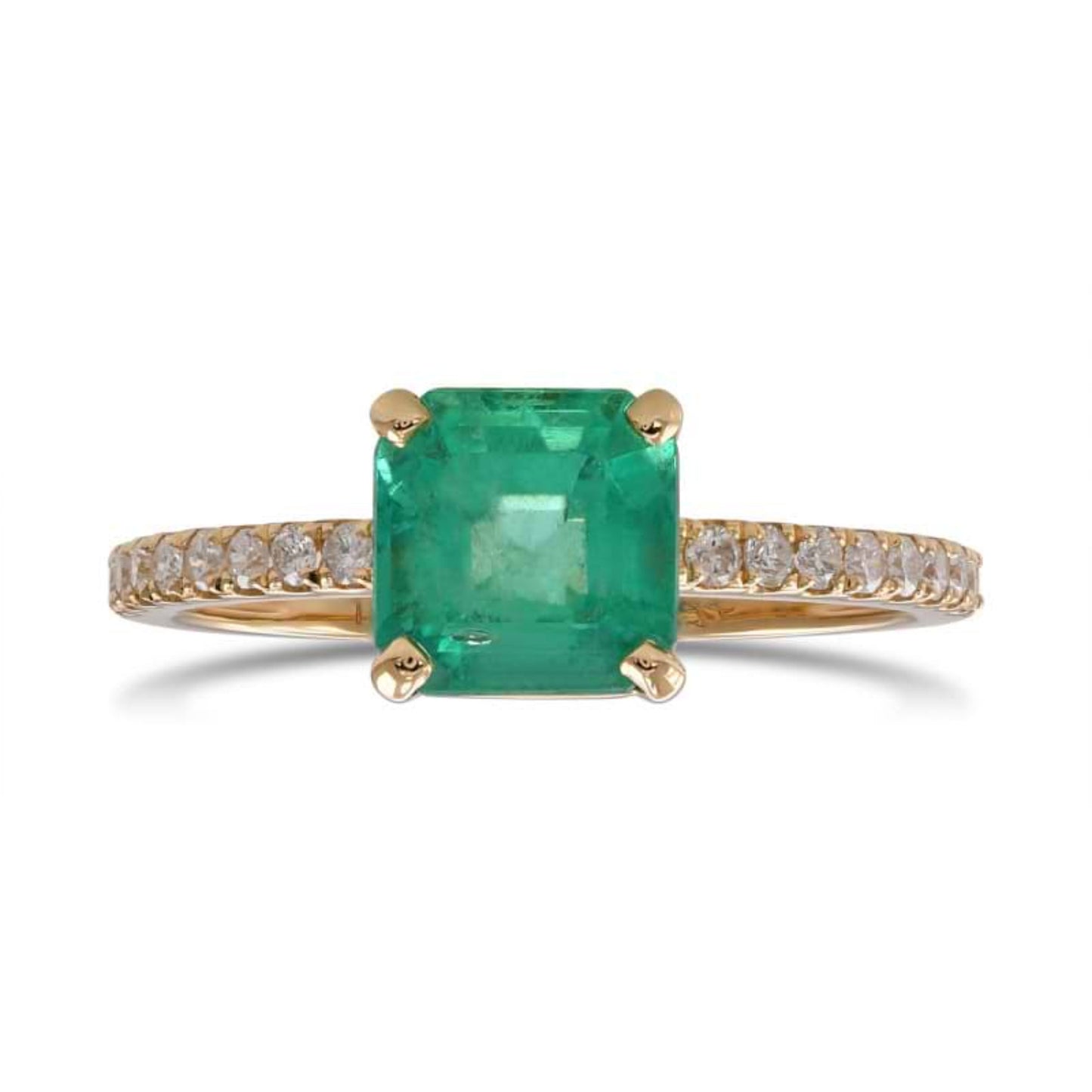 Antique Emerald Engagement Ring, Art Deco Natural Emerald and Diamond Statement Ring, 14K Yellow Gold Emerald Promise Ring for her