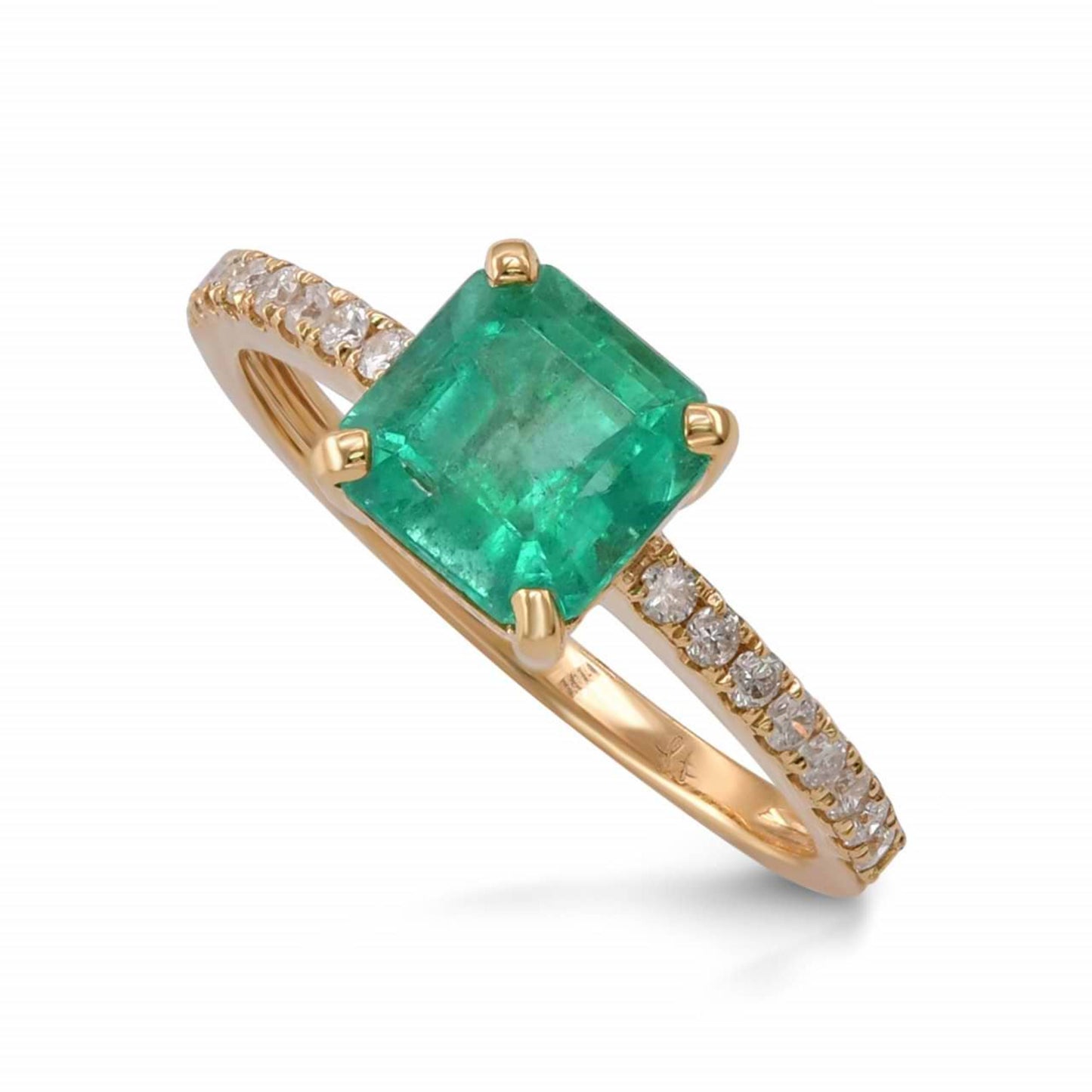 Antique Emerald Engagement Ring, Art Deco Natural Emerald and Diamond Statement Ring, 14K Yellow Gold Emerald Promise Ring for her