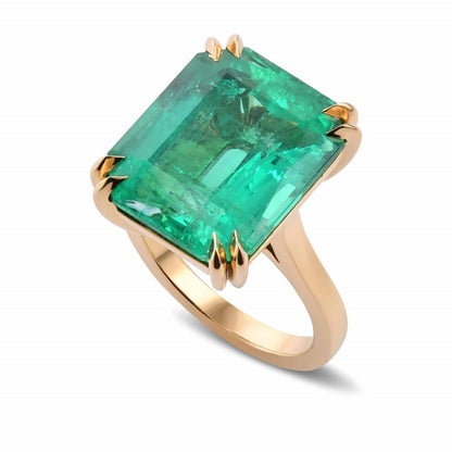 Anillo de compromiso con esmeralda de 4 quilates, anillo llamativo de esmeralda natural en oro de 14 quilates, anillo de bodas con esmeralda de talla esmeralda antigua para ella, anillo de promesa