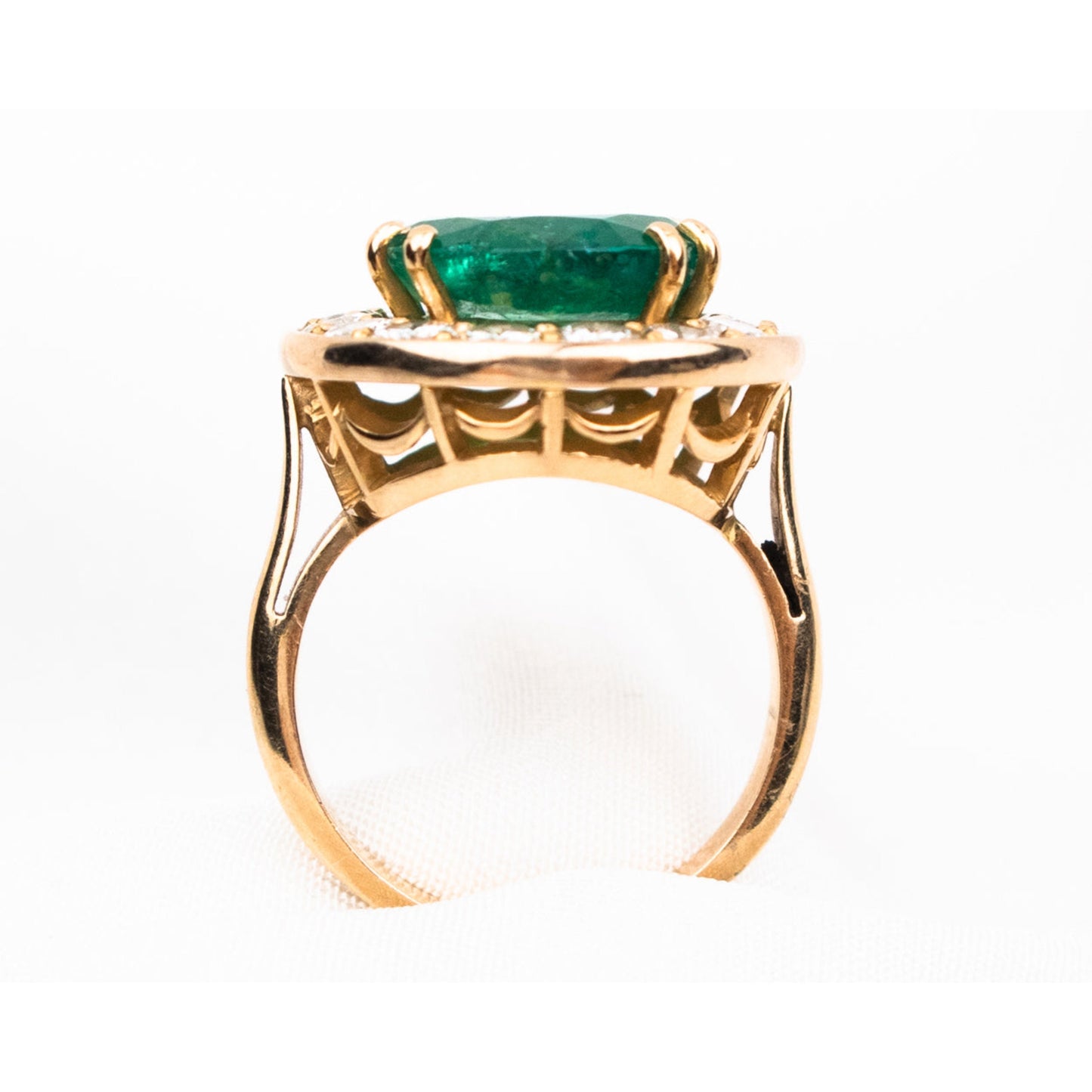 Antique Oval Cut Natural Emerald Engagement Ring, Art Deco 4CT Emerald Engagement Ring, Halo Emerald and Diamond Statement Ring Promise Ring