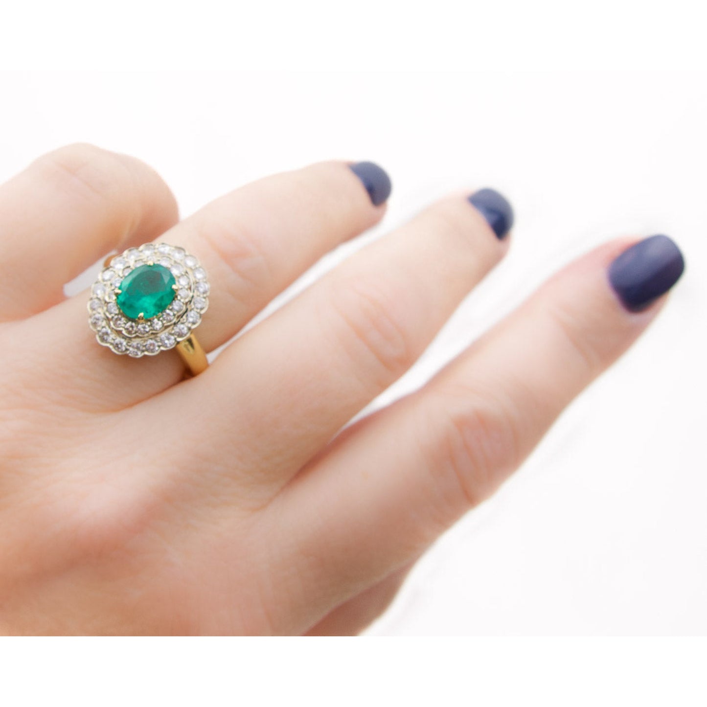 Vintage Emerald Engagement Ring, 14K Gold Natural Emerald Engagement Ring, Natural Emerald Diamond Statement Ring Promise Ring