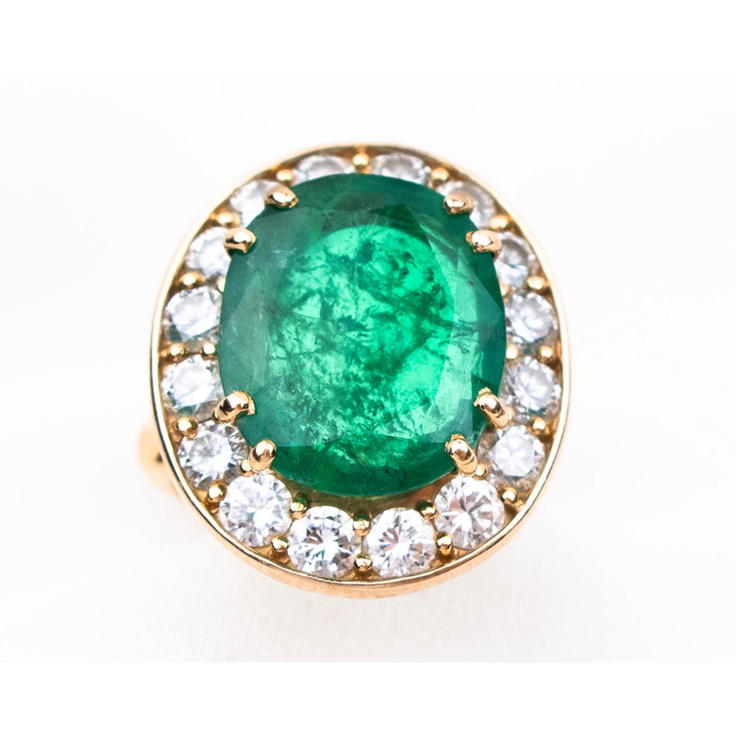 Antique Oval Cut Natural Emerald Engagement Ring, Art Deco 4CT Emerald Engagement Ring, Halo Emerald and Diamond Statement Ring Promise Ring