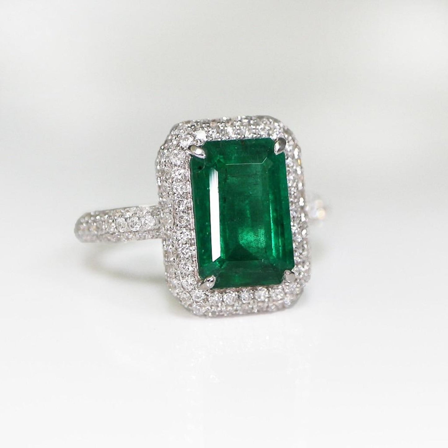 Unique Elongated Emerald and Diamond Wedding Ring, Natural Emerald Engagement Ring, Antique Emerald Diamond Statement Ring, Anniversary Gift