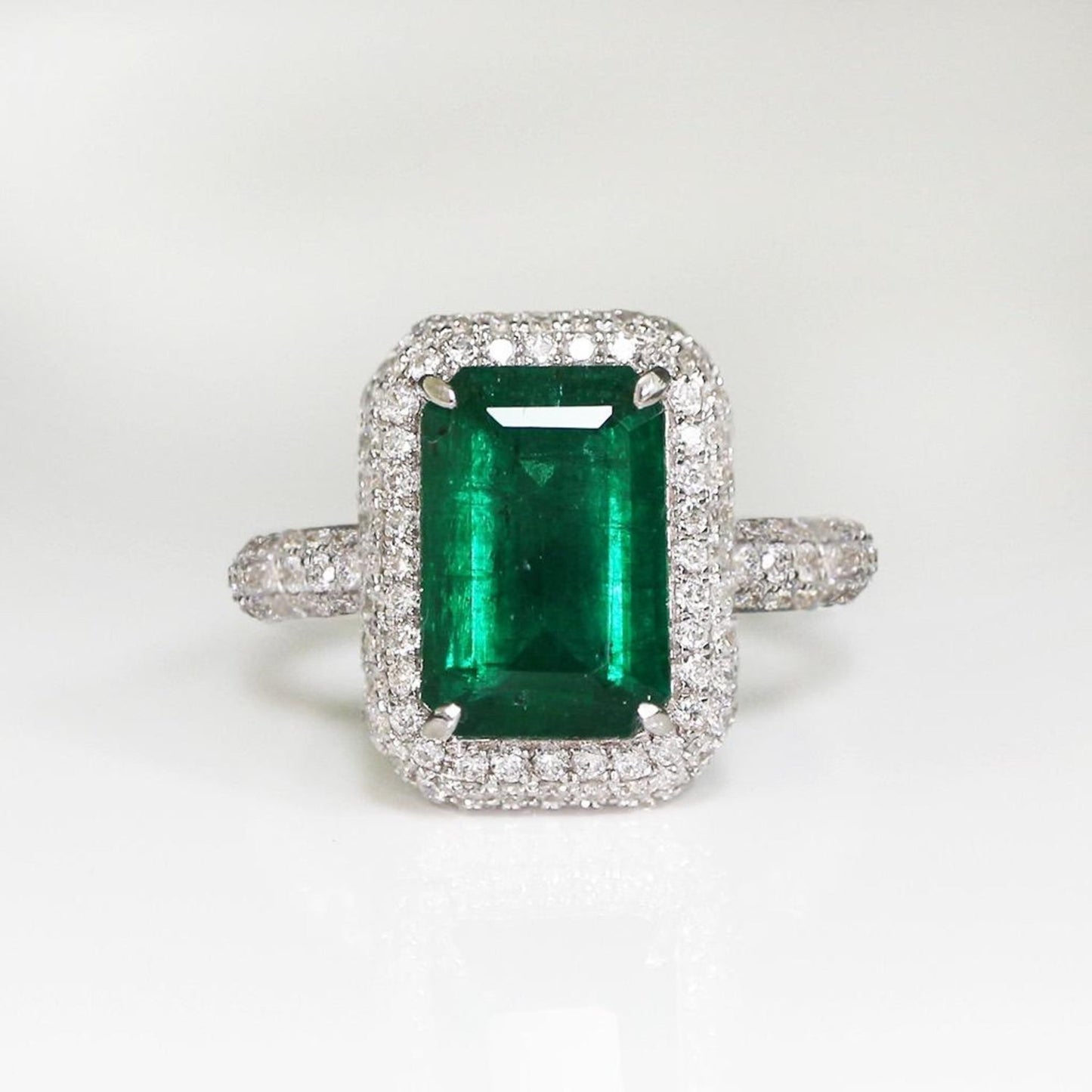 Unique Elongated Emerald and Diamond Wedding Ring, Natural Emerald Engagement Ring, Antique Emerald Diamond Statement Ring, Anniversary Gift