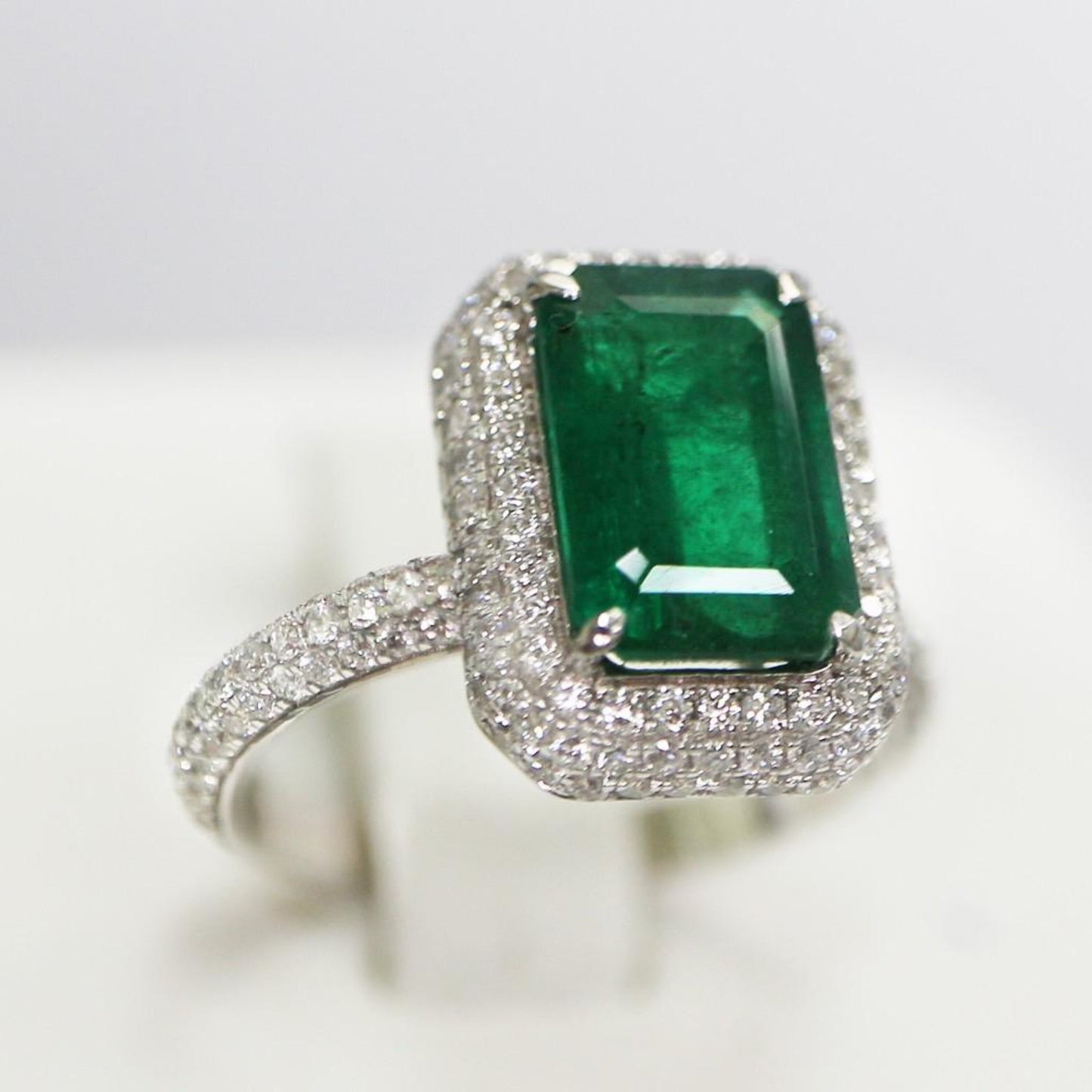 Unique Elongated Emerald and Diamond Wedding Ring, Natural Emerald Engagement Ring, Antique Emerald Diamond Statement Ring, Anniversary Gift