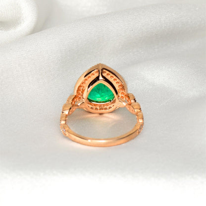 Anillo de compromiso con diamante esmeralda natural de talla pera antigua, anillo de bodas exclusivo con esmeralda de 2 quilates, anillo de compromiso de oro de 14 quilates, anillo con halo de esmeralda verde