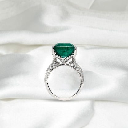 Large Emerald Engagement Ring, 7.25 CT Green Emerald Diamond Wedding Ring, Unique Natural Emerald and Diamond Statement Ring, May Birthstone