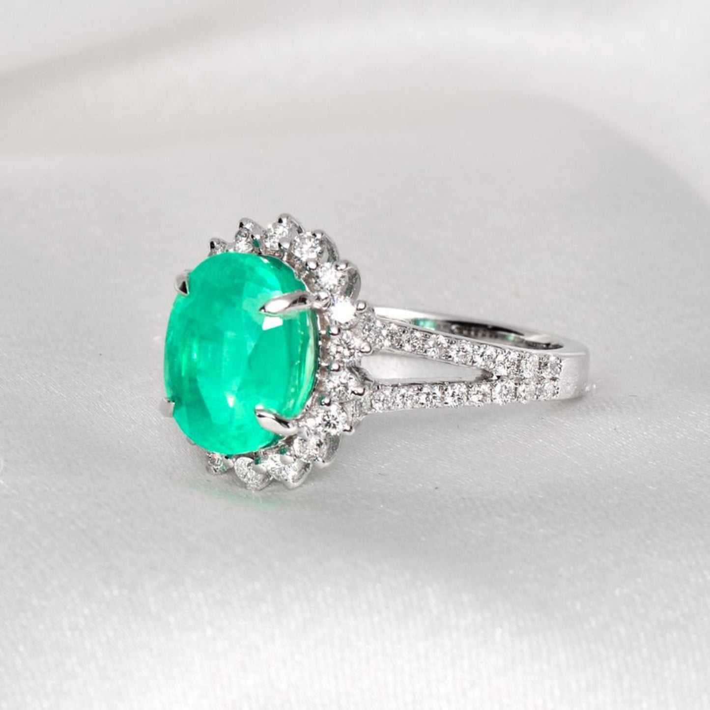 14K Gold Natural Emerald Engagement Ring Antique Emerald Diamond Statement Ring Unique Emerald Wedding Ring Birthstone Promise Ring For Her