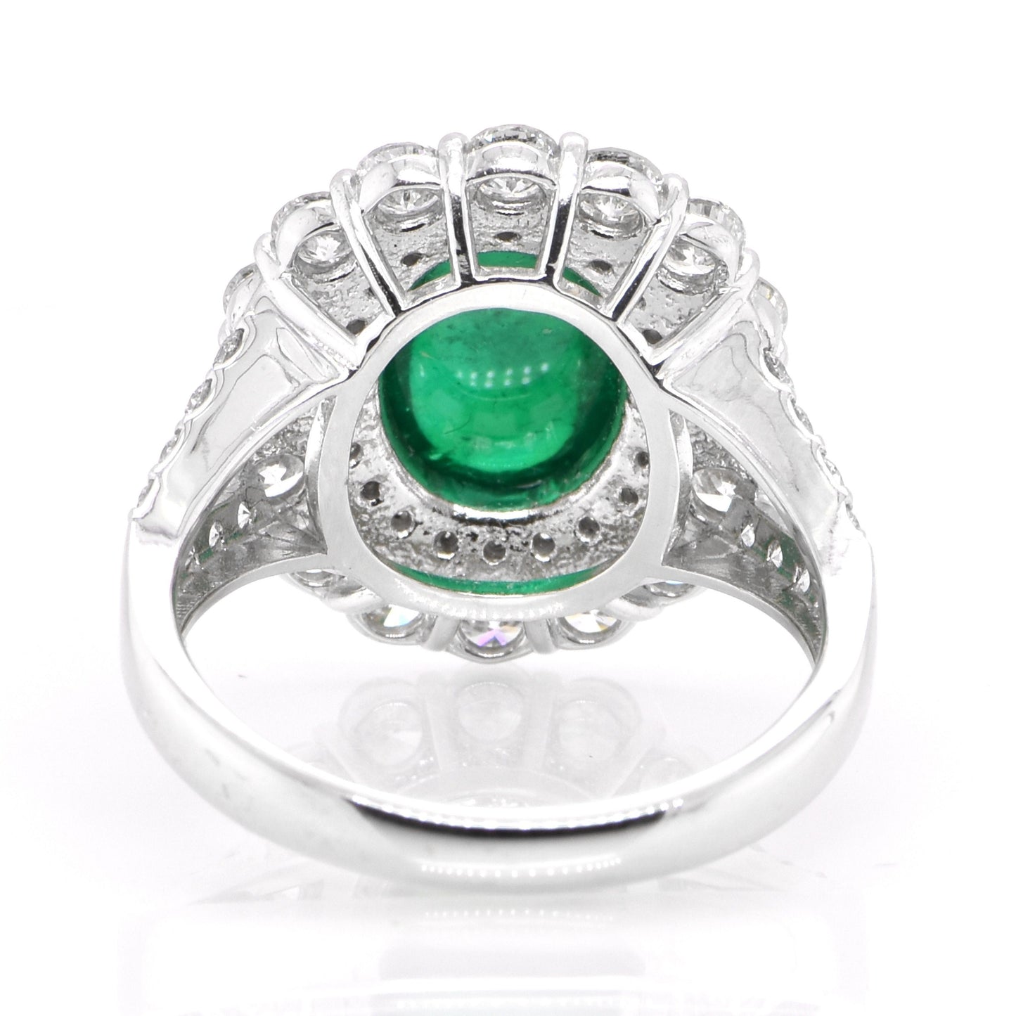 Art Deco Emerald Cabochon Cocktail Ring, Antique Natural Emerald and Diamond Statement Ring for Women Vintage Unique Emerald Engagement Ring