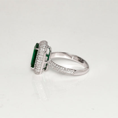 Unique Elongated Emerald and Diamond Wedding Ring, Natural Emerald Engagement Ring, Antique Emerald Diamond Statement Ring, Anniversary Gift