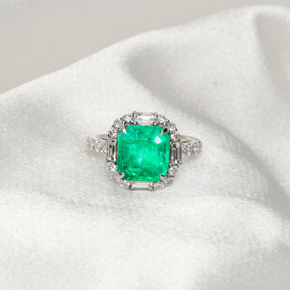 Vintage Emerald Engagement Ring, Antique Natural Emerald Diamond Wedding Ring For Her, Unique May Birthstone Gift Ring, Promise Ring For Her