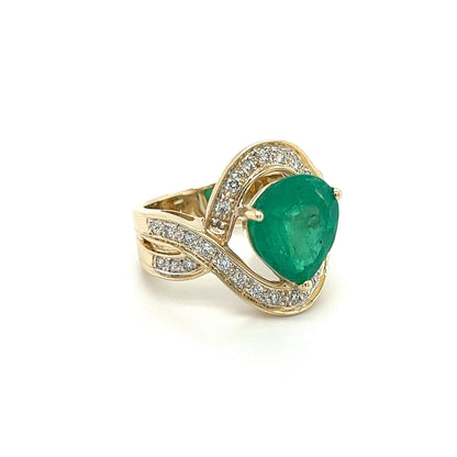 Antique Pear Cut Natural Emerald Diamond Wedding Ring, Unique 5 CT Emerald Engagement Ring, 14K Gold Emerald Twisted Band Ring, Gift For Her