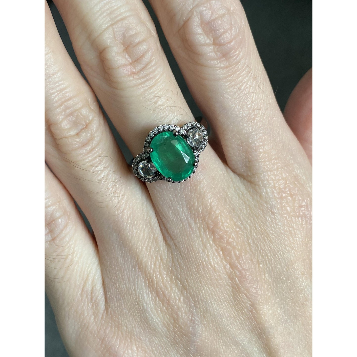 Anillo de bodas vintage con diamante esmeralda natural, anillo de compromiso con esmeralda único, anillo de piedra natal de oro antiguo de 14 quilates, regalo de aniversario para ella